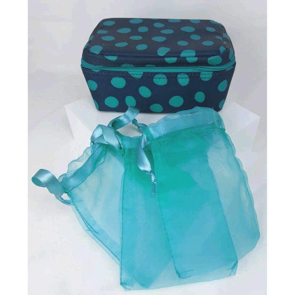 Thirty-One Set Baubles and Bracelets Jewelry Travel Case Navy Lotsa Dots W/Bags
